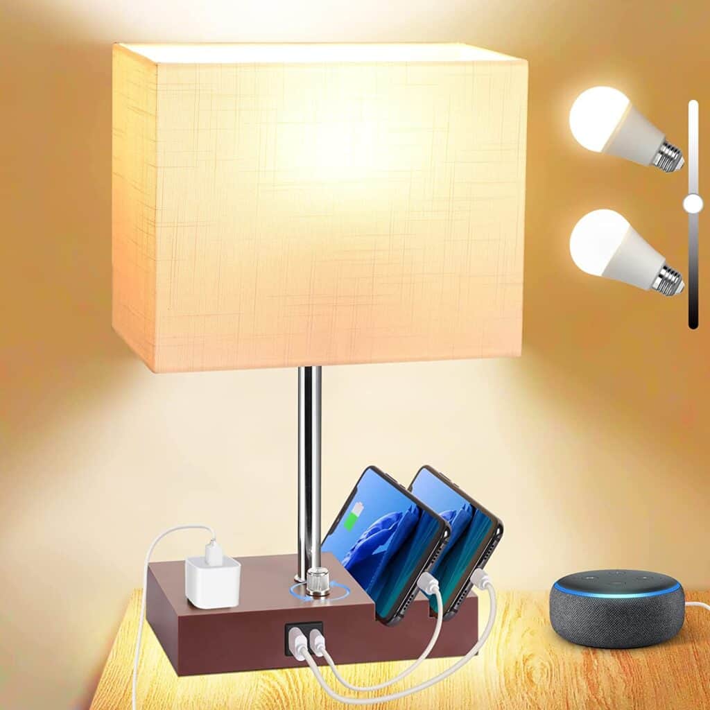 Dott Arts Bedside Lamp for Bedroom, Fully Dimmable Table Lamp with USB Ports