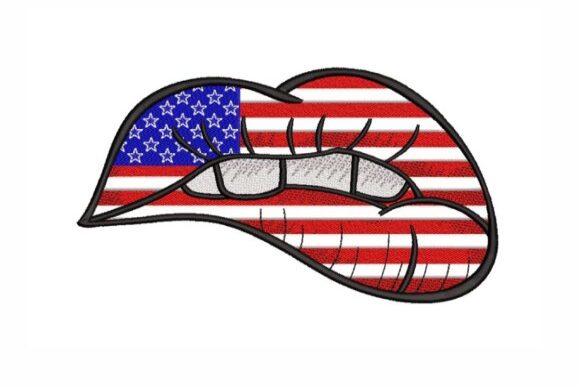 American Flag Lips Embroidery Design