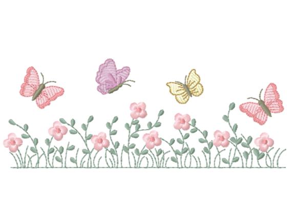 Butterflies and Flower Garden Embroidery Design