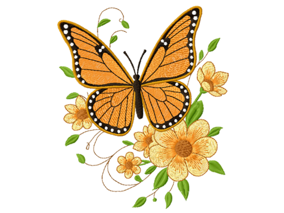 Butterfly with Flowers Embroidery Design