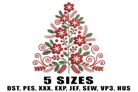 Floral Christmas Tree Embroidery Design