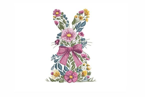 Floral Easter Bunny Embroidery Design