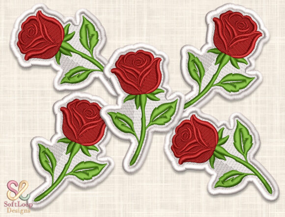 Red Rose Patch Machine Embroidery Design