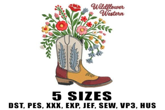 Western Cowgirl Boots Embroidery Design