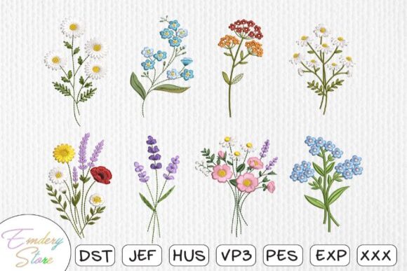 Wildflower Bouquet Embroidery Design Set