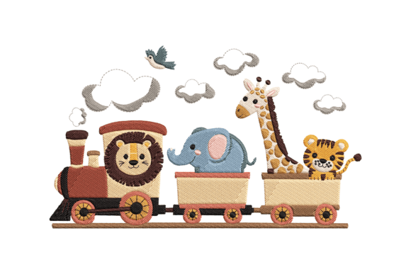 Adorable Safari Animal Train Baby Embroidery Design