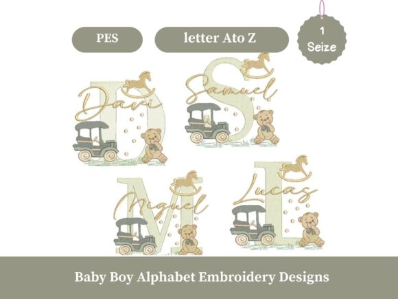 Baby Boy Alphabet Embroidery Design A–Z