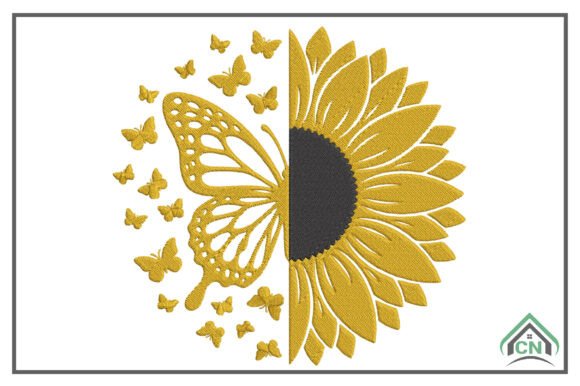 Butterfly Sunflower Embroidery Design