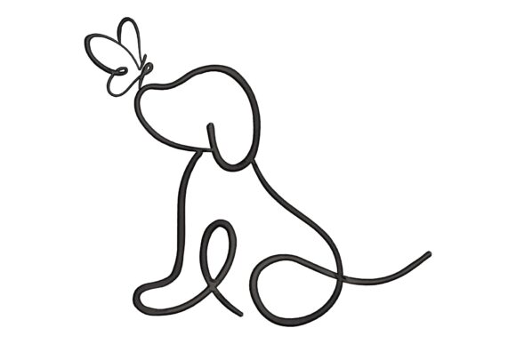 Dog Butterfly Outline Embroidery Design