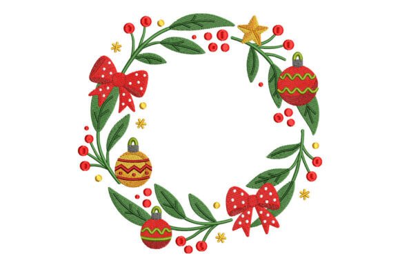 Festive Wreath with Bows Embroidery Design