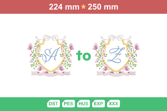 Floral Crest Monogram A–Z Embroidery Set