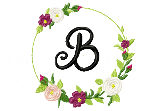 Frame Roses Monogram Letter B Embroidery