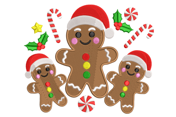 Gingerbread Family Christmas Embroidery Design