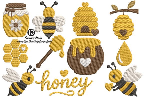 Honey Bee Embroidery Design Bundle