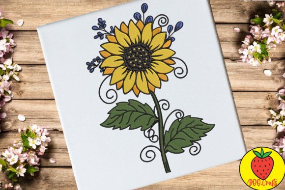 Sunflower and Leaves Embroidery Design