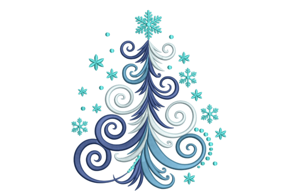Swirly Snowflake Christmas Tree Embroidery Design