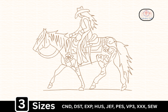 Western Cowgirl Riding Horse Line Art Embroidery Design