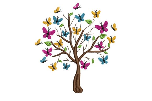 Butterfly Tree Floral Embroidery Design