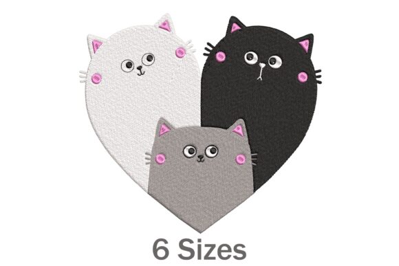Cat Heart Family Embroidery Design