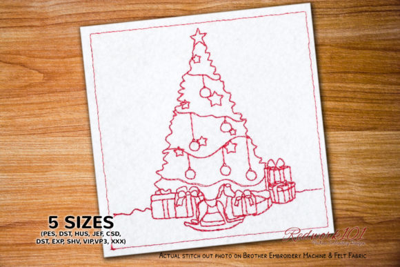 Christmas Celebrations Tree Redwork Embroidery Design