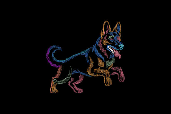 Colorful German Shepherd Embroidery Design