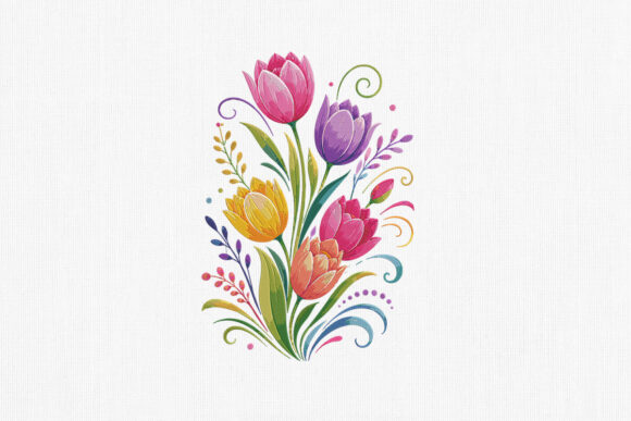 Colorful Tulip Floral Embroidery Art