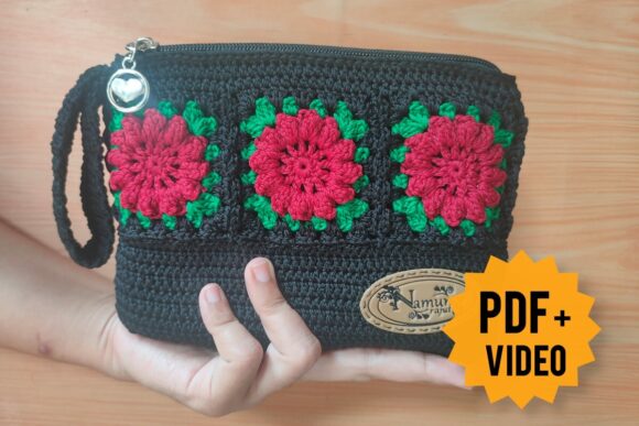 Crochet 3D Flower Pouch Pattern with Video