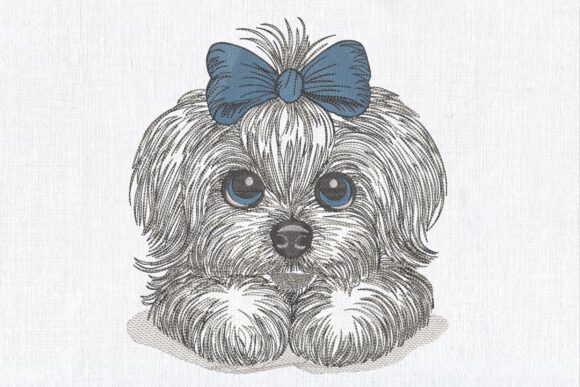 Cute Fluffy Puppy Maltese Embroidery Design