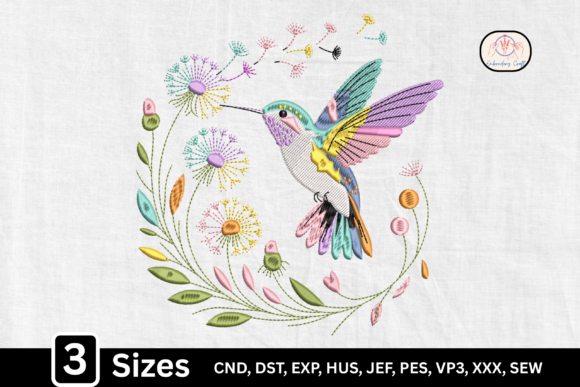 Dandelion Hummingbird Embroidery Design