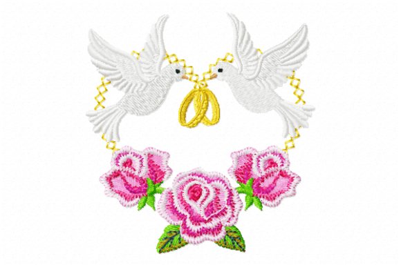 Doves with Rings Embroidery Design