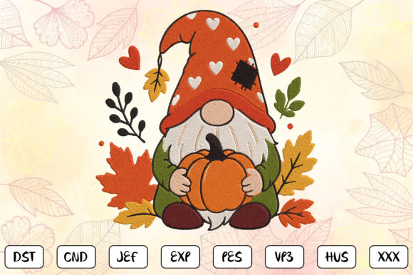 Fall Gnome Pumpkin Embroidery Design