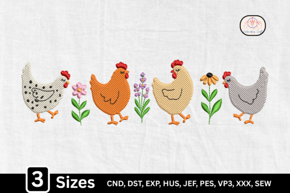 Farm Hen Floral Chicken Embroidery Design
