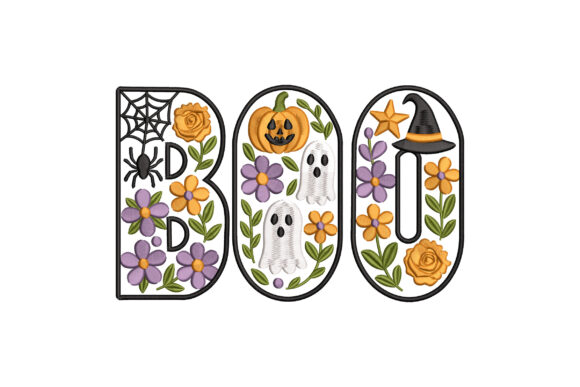 Floral Boo Ghost Embroidery Design