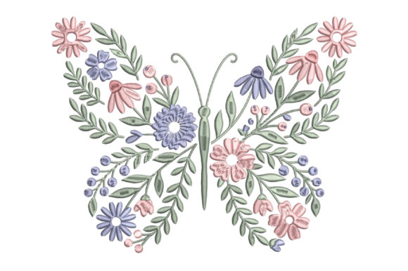 Floral Butterfly Embroidery Design