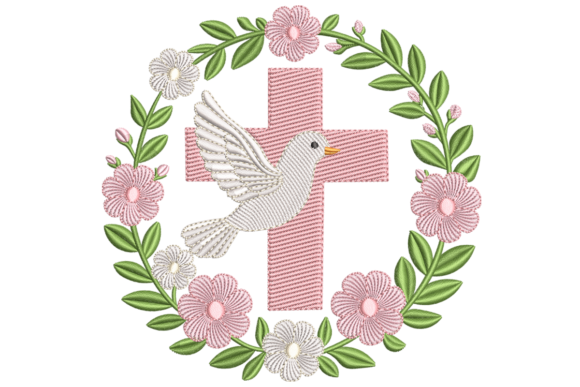 Floral Cross and Dove Embroidery Design