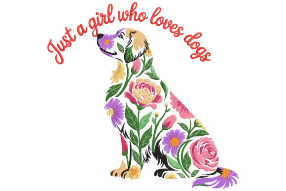Floral Dog Embroidery Design