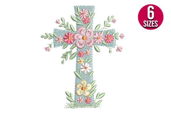 Floral Easter Cross Embroidery Design