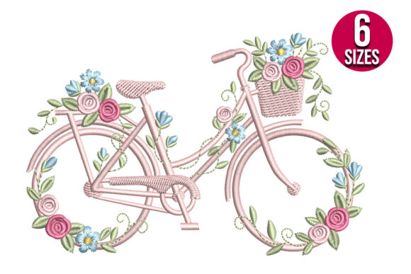 Floral Rose Bike Embroidery Design
