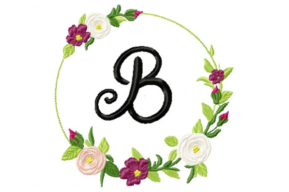 Frame Roses Monogram Letter B Embroidery
