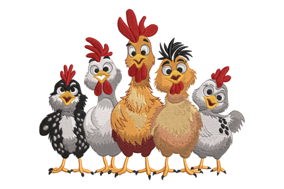 Funny Chicken Family Machine Embroidery Design