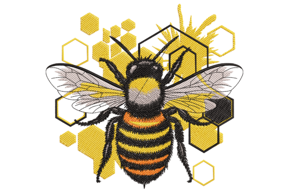 Honey Bee with Honeycomb Embroidery Design
