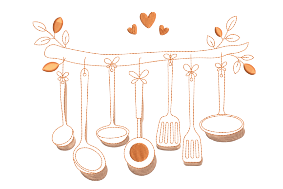 Kitchen Utensil Garland Embroidery Design