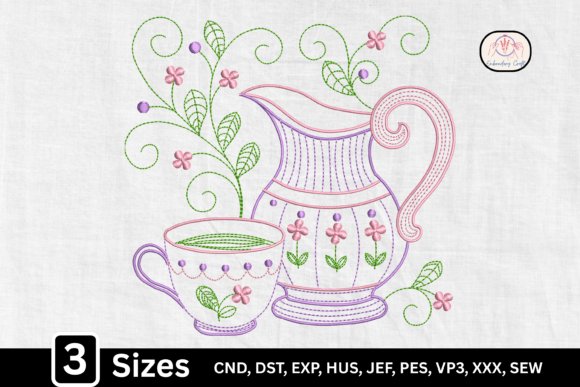 Line Art Floral Kitchen Embroidery Design