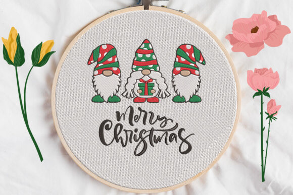 Merry Christmas Gnome Embroidery Design