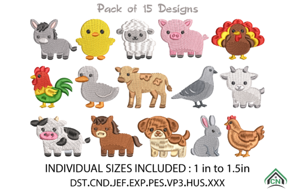 Mini Farm Animals Embroidery Bundle