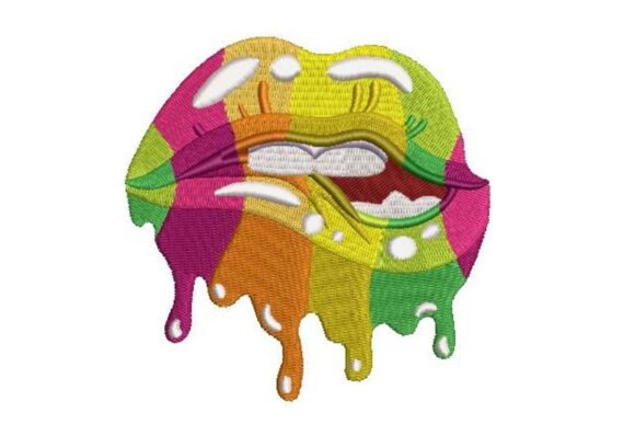 Multicolored Dripping Lips Embroidery Design