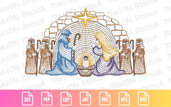 Nativity Scene Christmas Embroidery Design