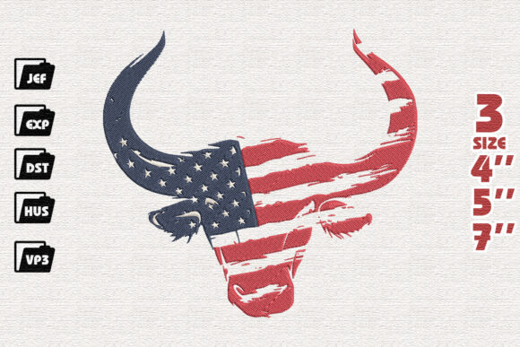 Patriotic Bull Embroidery Design