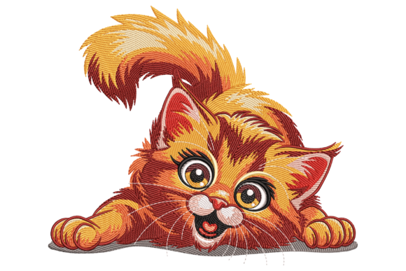 Playful Ginger Cat Embroidery Design