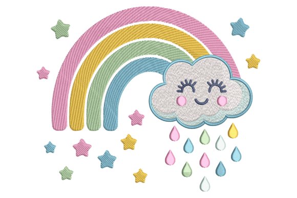 Rainbow with Smiling Cloud Baby Embroidery Design